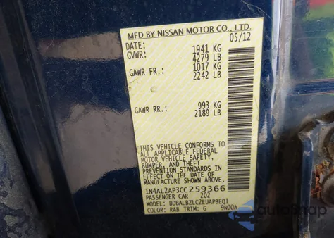 2012 Nissan Altima 2.5 S z USA, uszkodzony, nr VIN 1N4AL2AP3CC259366